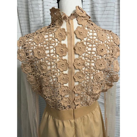 Camel Floral Sheer Crochet Lace Dresses for Women Size Large - Picture 8 of 13